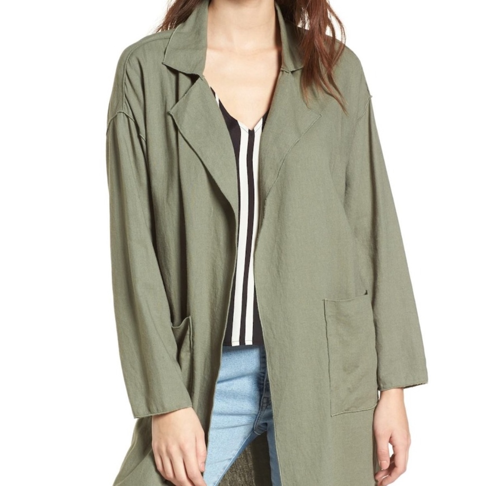 BP. Linen Blend Duster in Green Agave